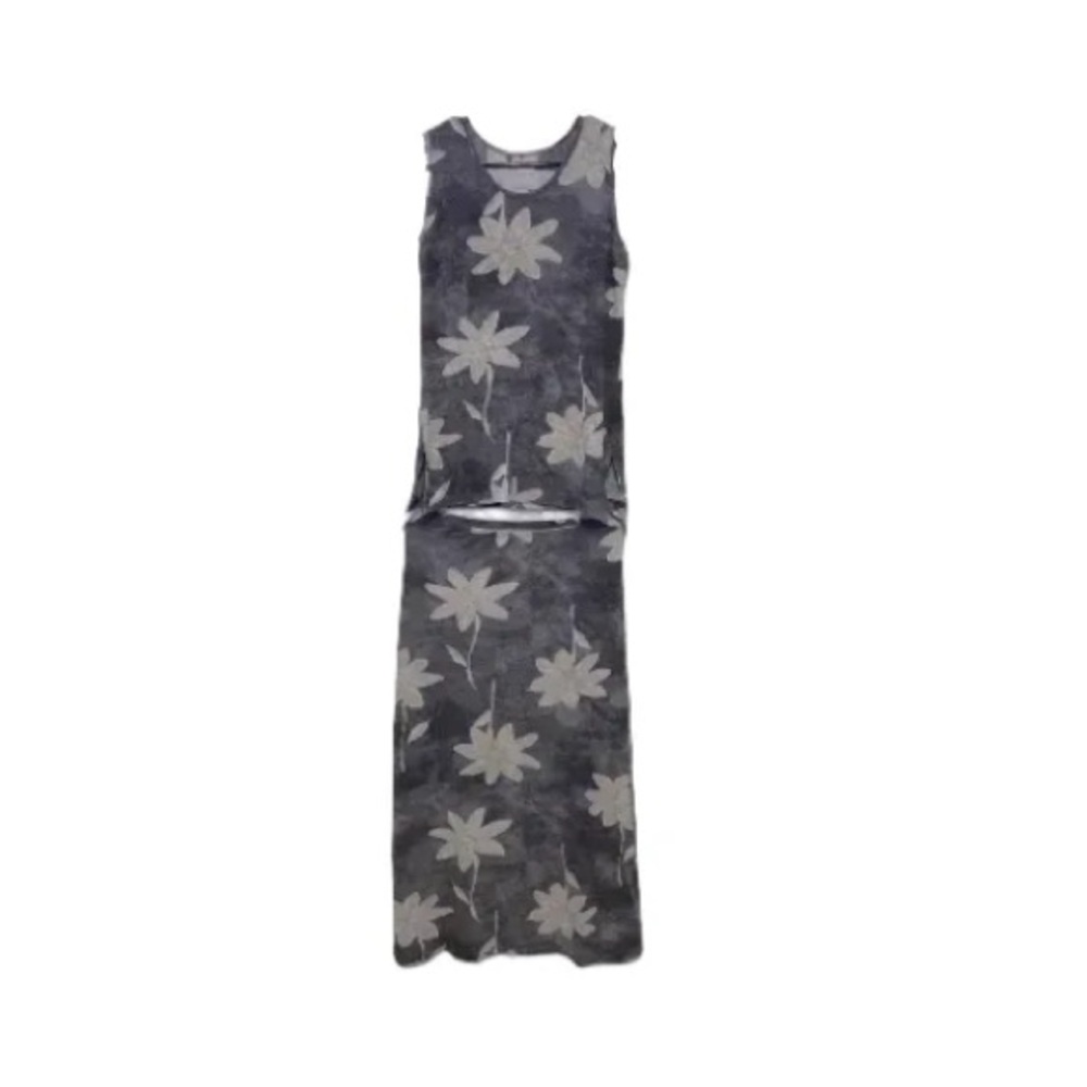 Green and Cream Sleeveless shirt with Midi Dress with Tropical Print Set